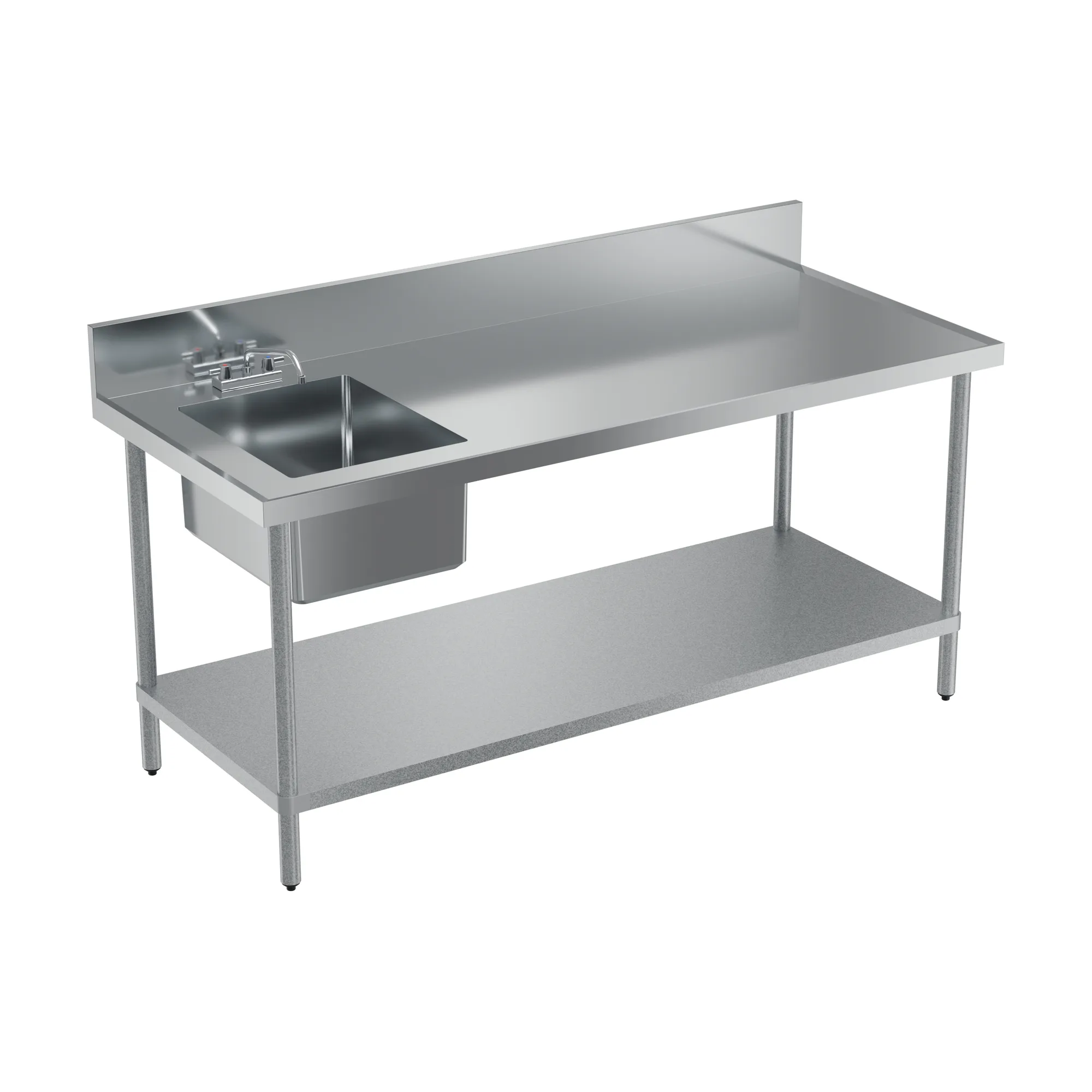 30″ x 72″ Stainless Steel Table with Left Sink, 6″ Backsplash, and Galvanized Leg & Socket
