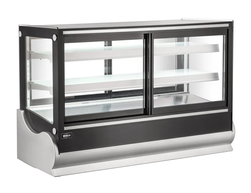 60″ Two (2) Shelf Square Refrigerated Self-service Countertop Display Case, 11.4 cu. ft. (325 L), Black
