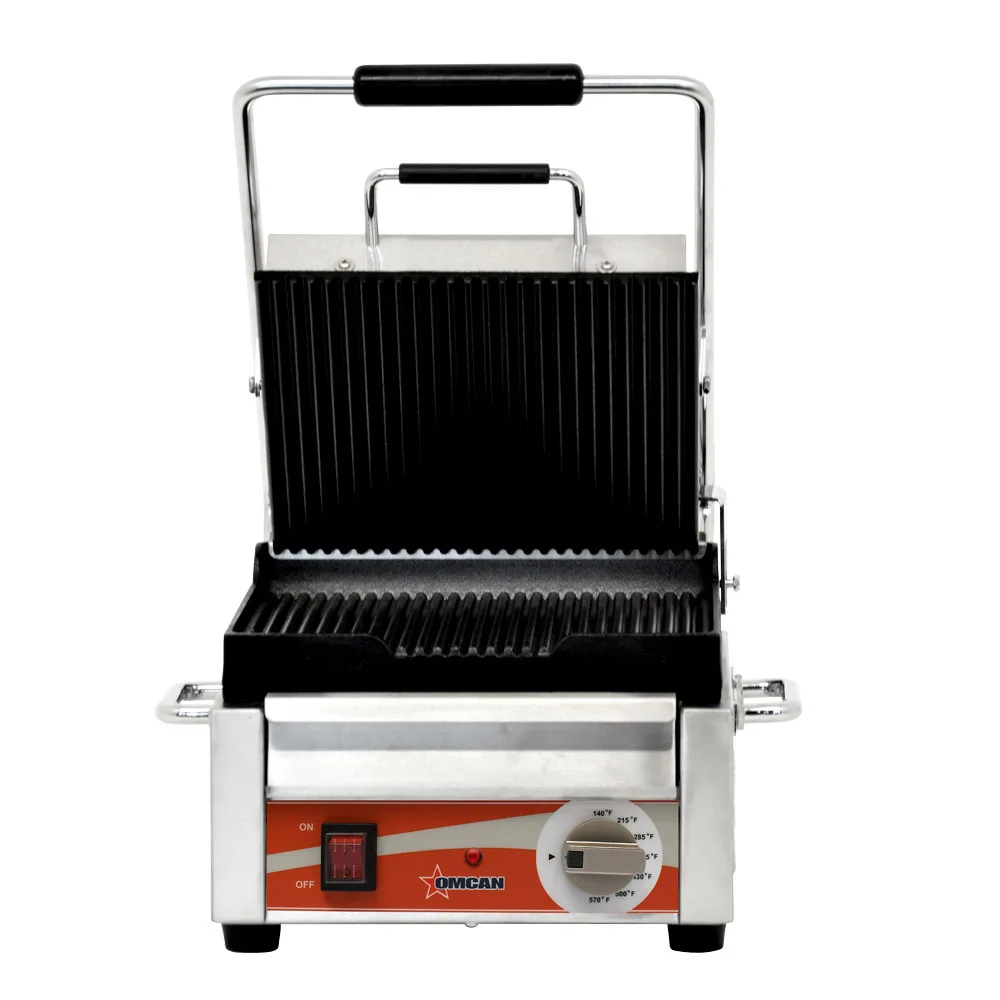 Single Panini Grill with Grooved Plates – 10″ x 11″ Cooking Surface – 120 V, 1500 W