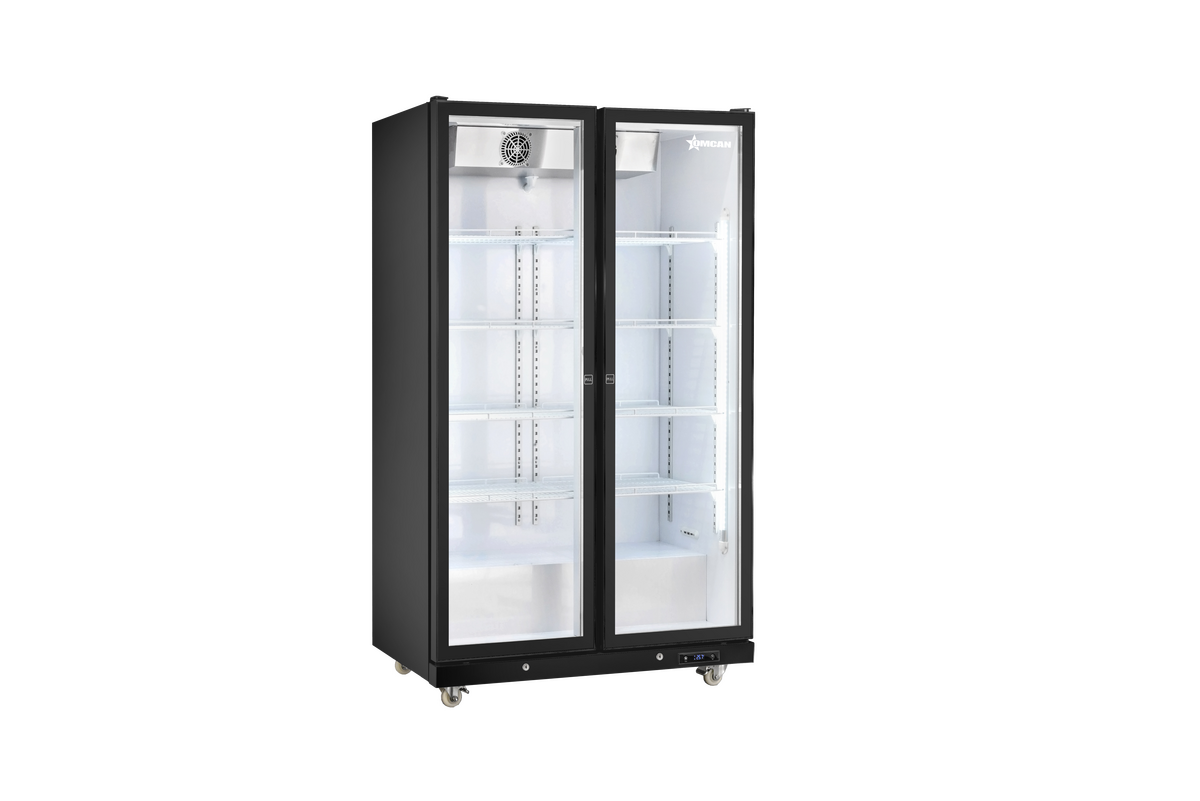 48” Refrigerator Black Glass 2 Door Merchandiser with LED Light, 1000 L (35.5 cu.ft.), 115V/60Hz/1Ph