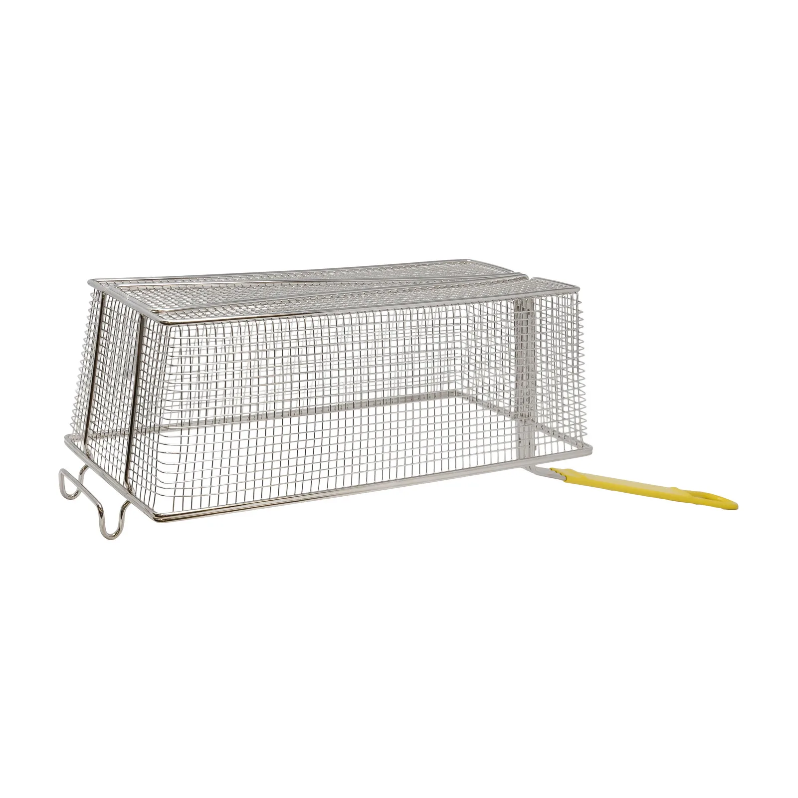 17″ x 8 1/4″ x 6″ Nickel-Plated Iron Fryer Basket with Yellow Handle
