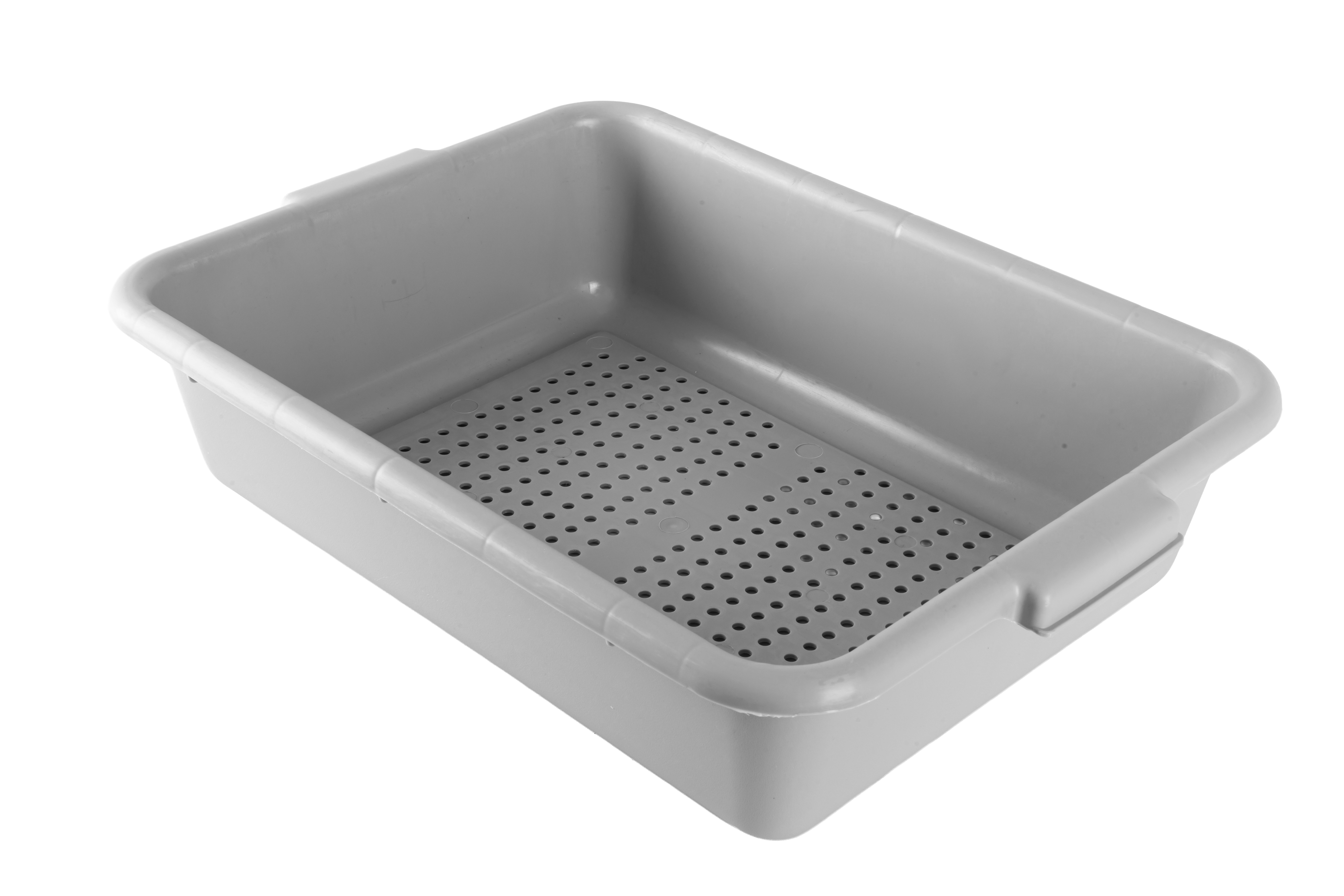 21.5″ x 15.5″ x 5″ Standard Polypropylene Perforated Gray Bus Box