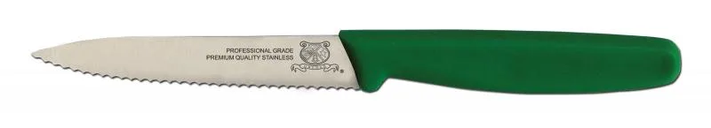 4″ Serrated Edge Paring Knife with Green Polypropylene Handle