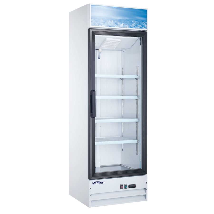 Aurora 26″ White Display Refrigerator with Lightbox, 1 Glass Door, 13 cu.ft. (382 Liter) Capacity  – 120V, 288W