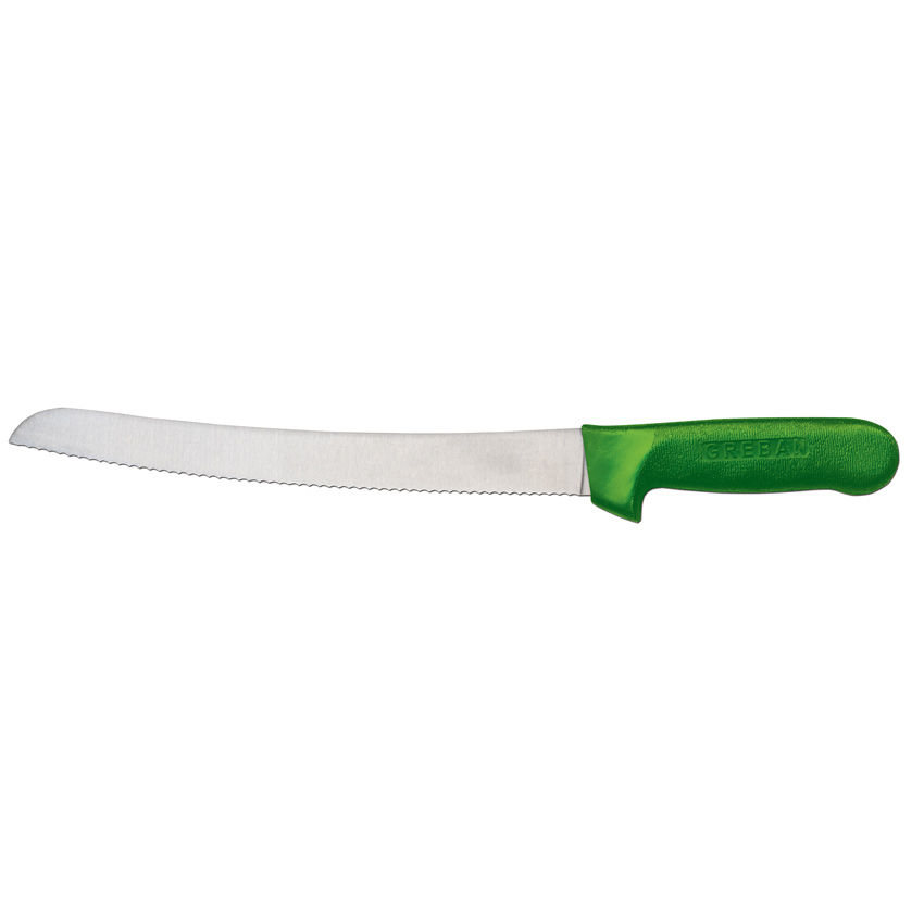 10-inch Slicer Curved Narrow Wave Edge Knife with Green Polypropylene Handle