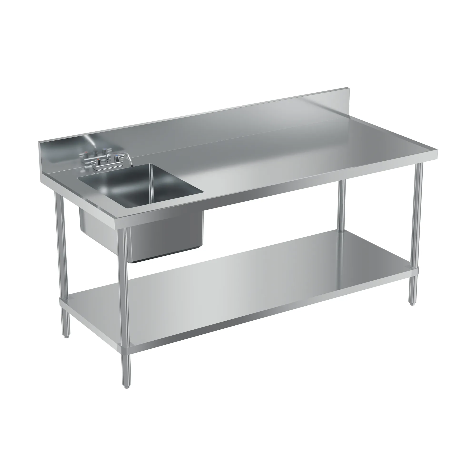 30″ x 72″ 18 Gauge 430 All Stainless Steel Table with Left Sink and 6″ Backsplash