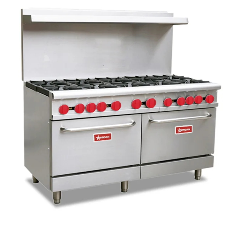 60″ Commercial Gas Range with 10 Burners and 2 Standard Ovens 362,000 BTU – Liquid Propane
