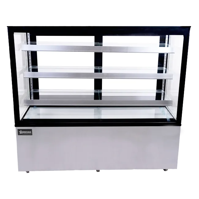 60″ Three (3) Shelf Square Glass Floor Refrigerated Display Case, 23 cu. ft. (670 L), Stainless steel