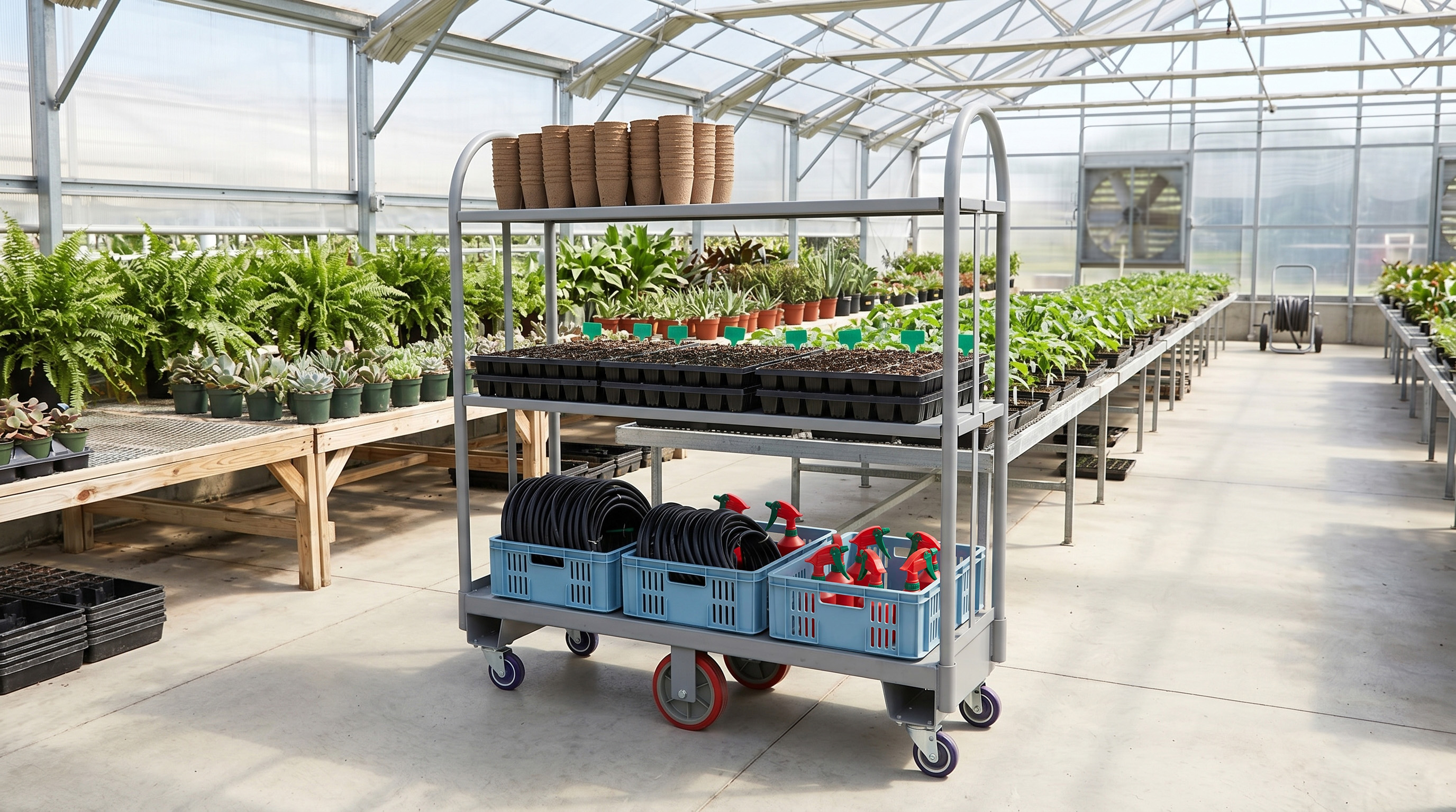 Heavy-Duty U-Boat Steel Utility Cart 16" x 60" - 2 Shelf