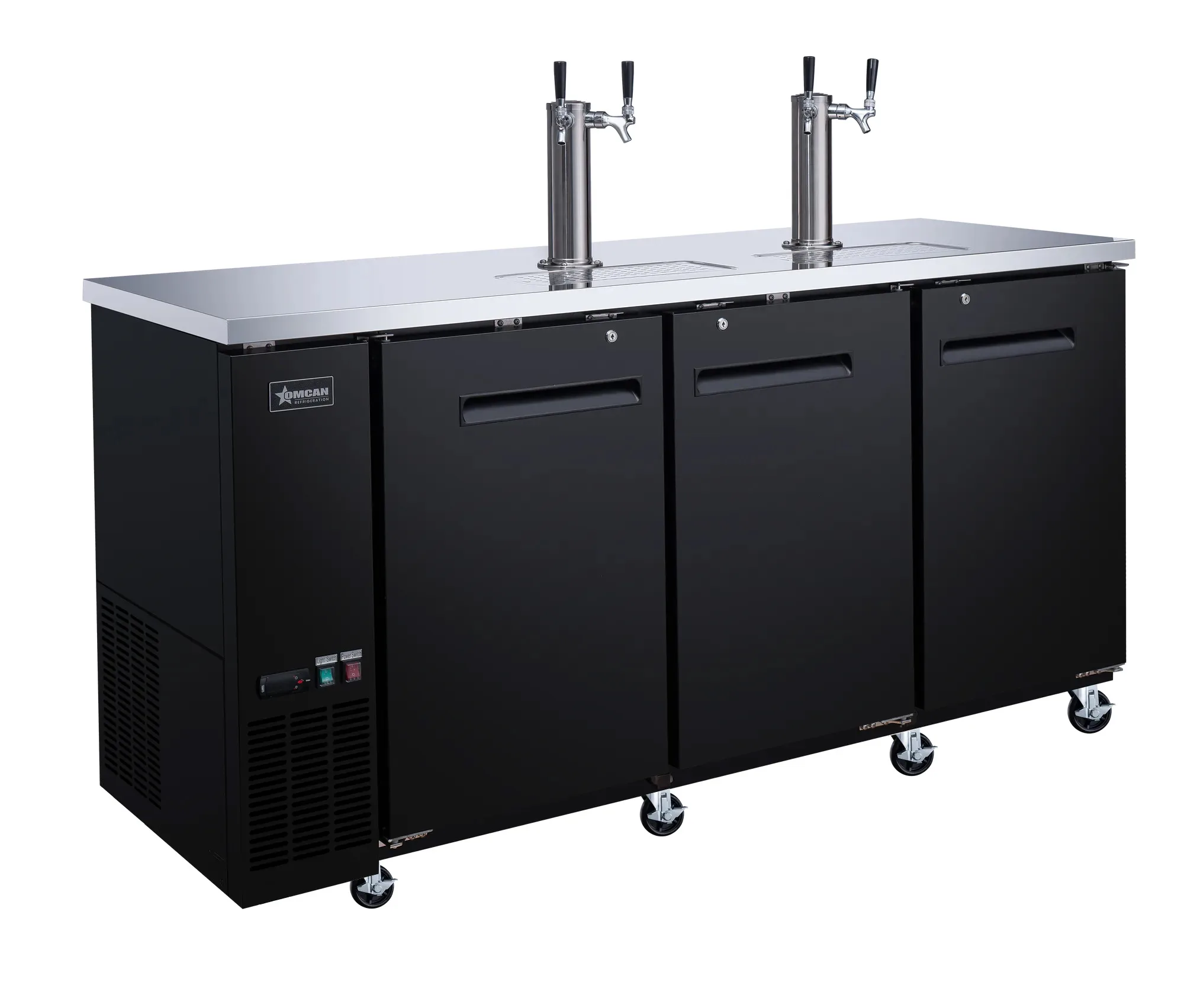 72″ Three (3) Door Kegerator / Beer Dispenser with Two Double Tap Towers, 24" Depth, 19.6 cu.ft. (556 L)