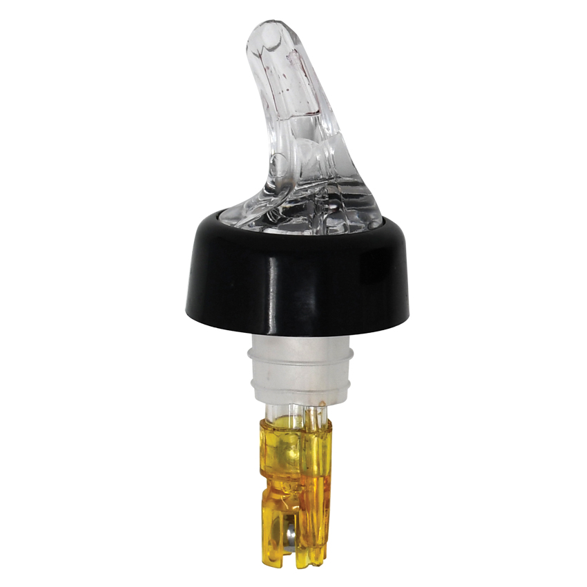 1 1/2 oz Clear Spout / Yellow Tail Measured Liquor Pourer with Collar – 12/Pack