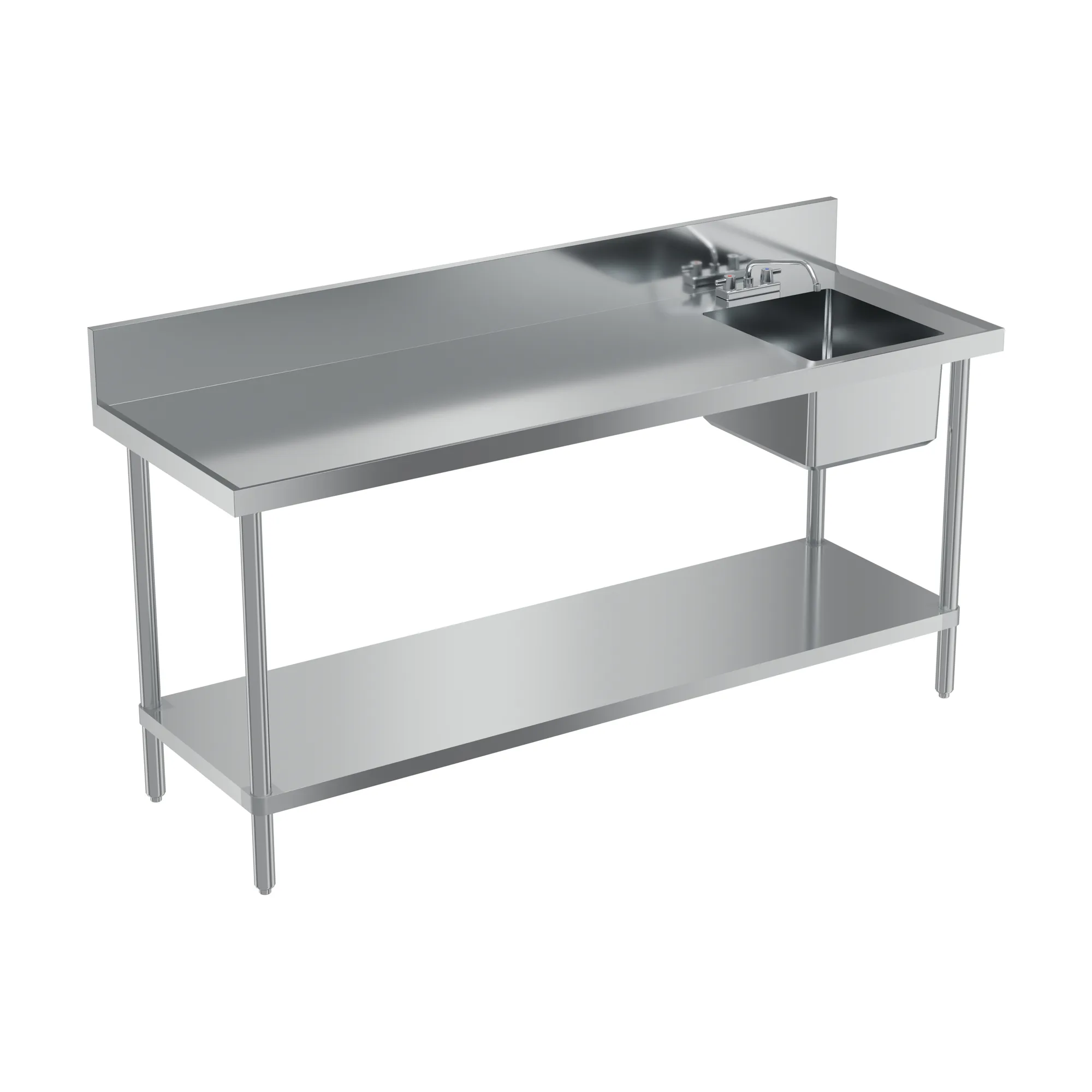 24″ x 72″ 18 Gauge 430 All Stainless Steel Table with Right Sink and 6″ Backsplash