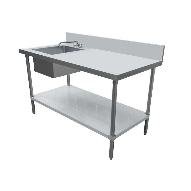 24″ x 72″ All Stainless Steel Table with Left Sink and 6″ Backsplash