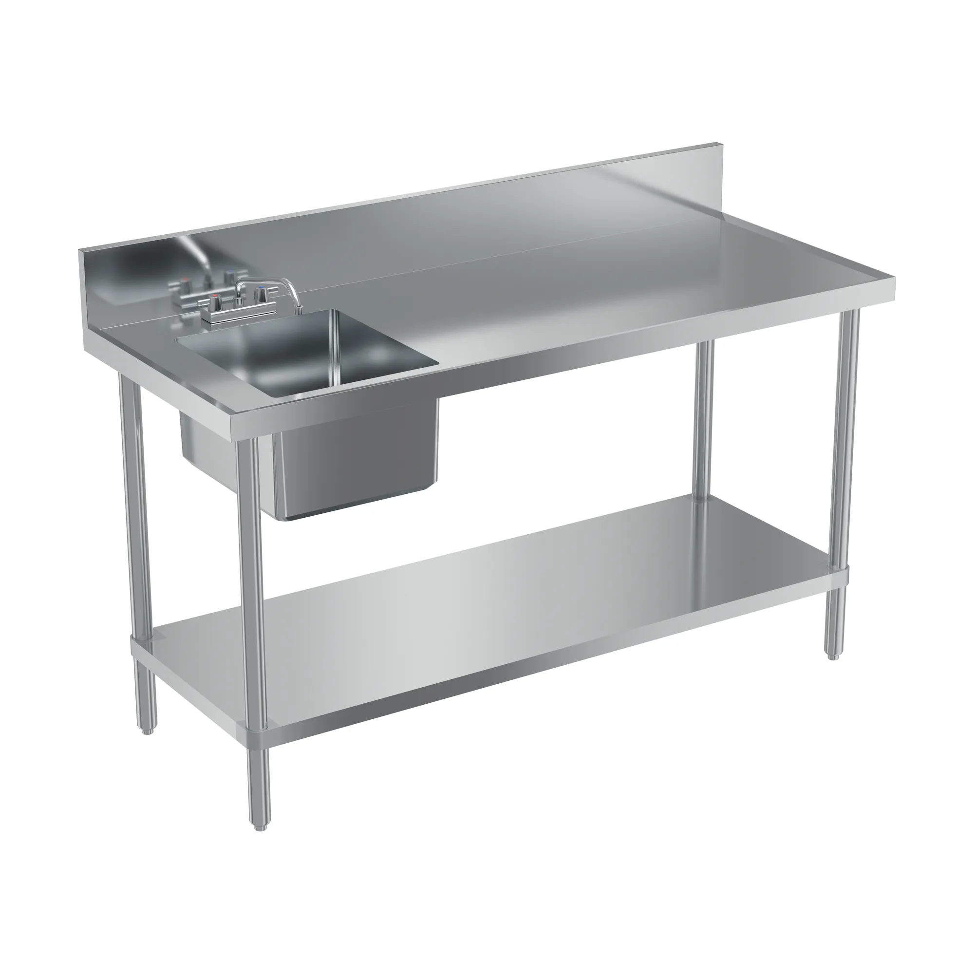 24″ x 60″ 18 Gauge 430 All Stainless Steel Table with Left Sink and 6″ Backsplash
