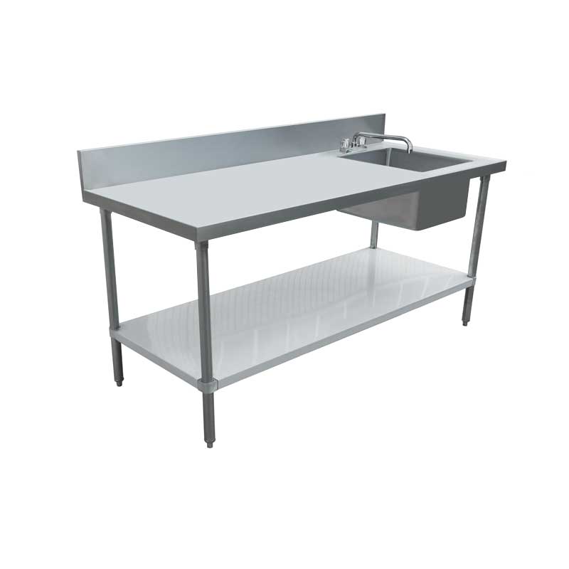 30″ x 60″ All Stainless Steel Table with Right Sink and 6″ Backsplash