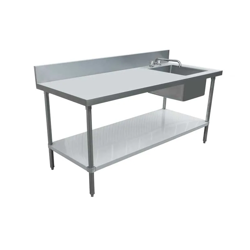 30″ x 60″ 18 Gauge 430 All Stainless Steel Table with Right Sink and 6″ Backsplash