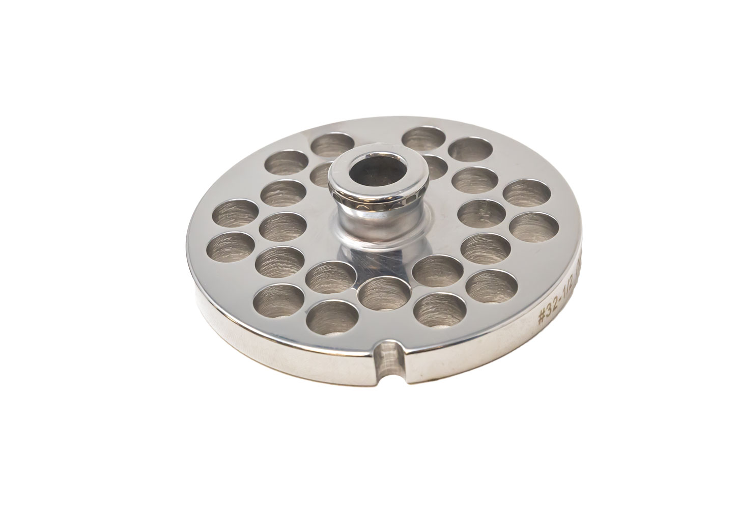 European Style #32 stainless steel plate with hub, 12mm (1/2″) – one notch/ round