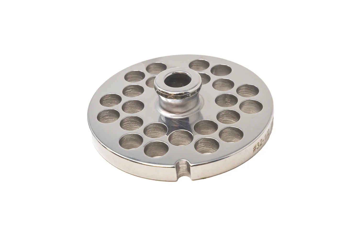European Style #32 stainless steel plate with hub, 12 mm (1/2″) – one notch / round