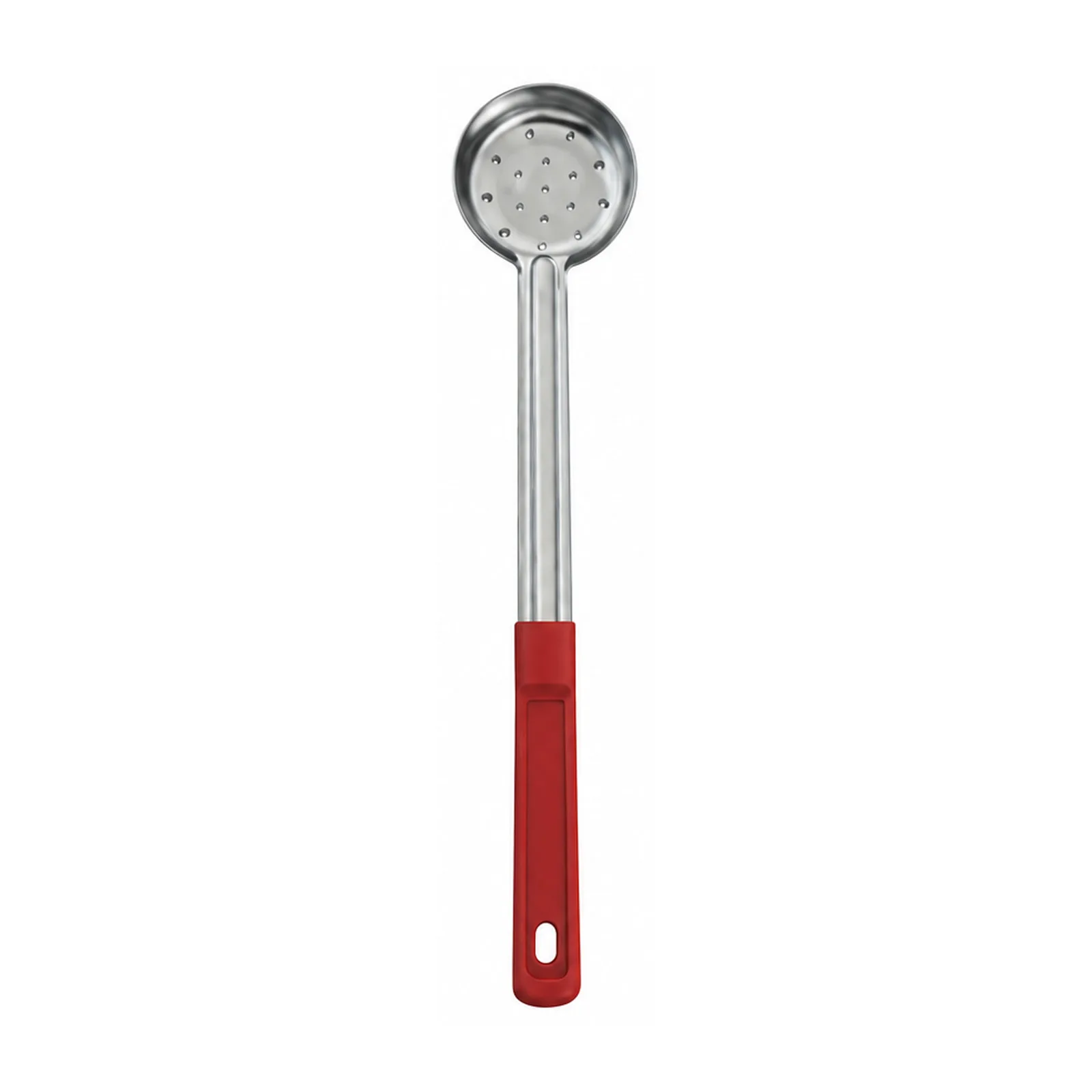 2 oz One-Piece Stainless Steel Perforated Portion Control Spoon with Red Handle