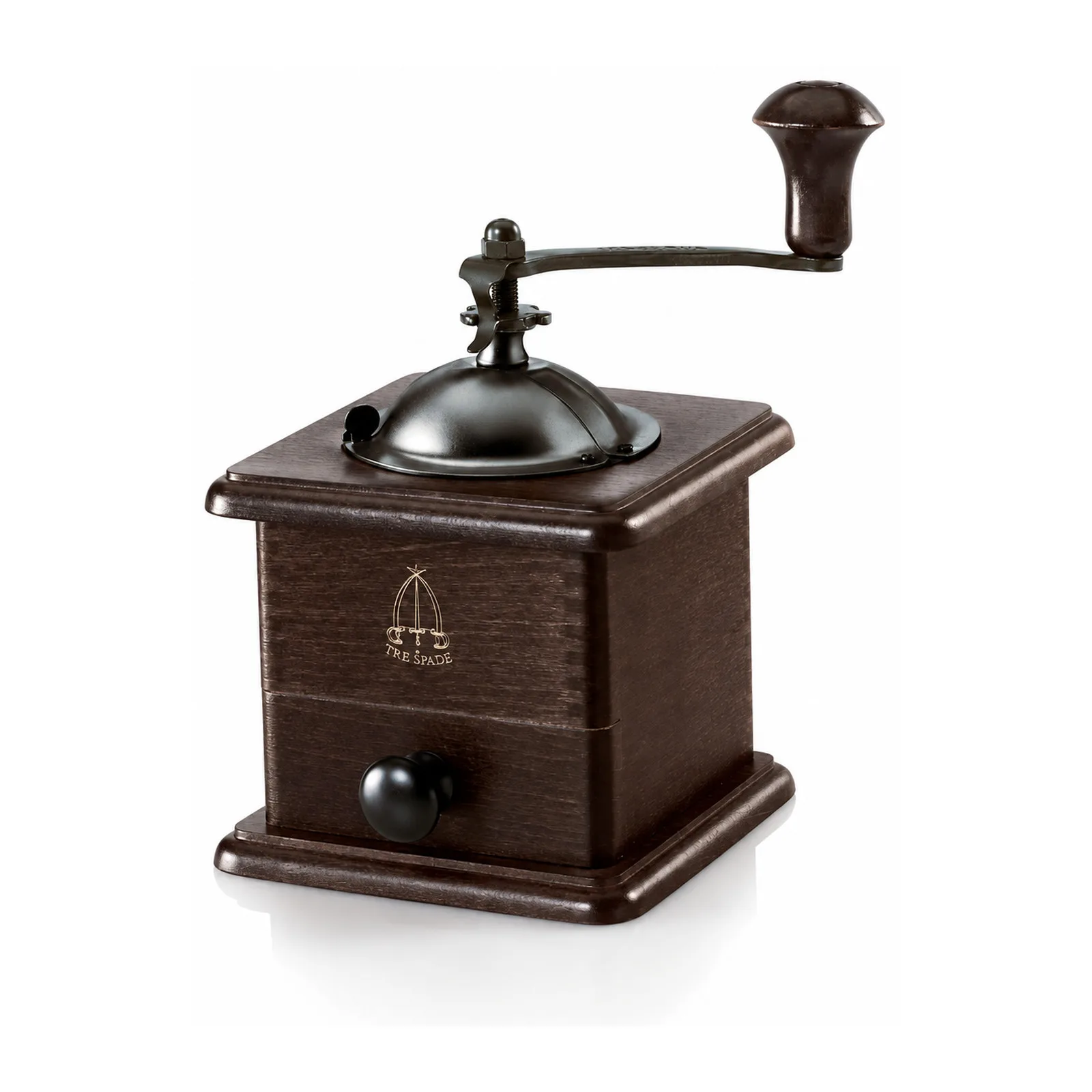 Dark Square Beech Wood and Steel Sheet Manual Traditional Coffee Grinder
