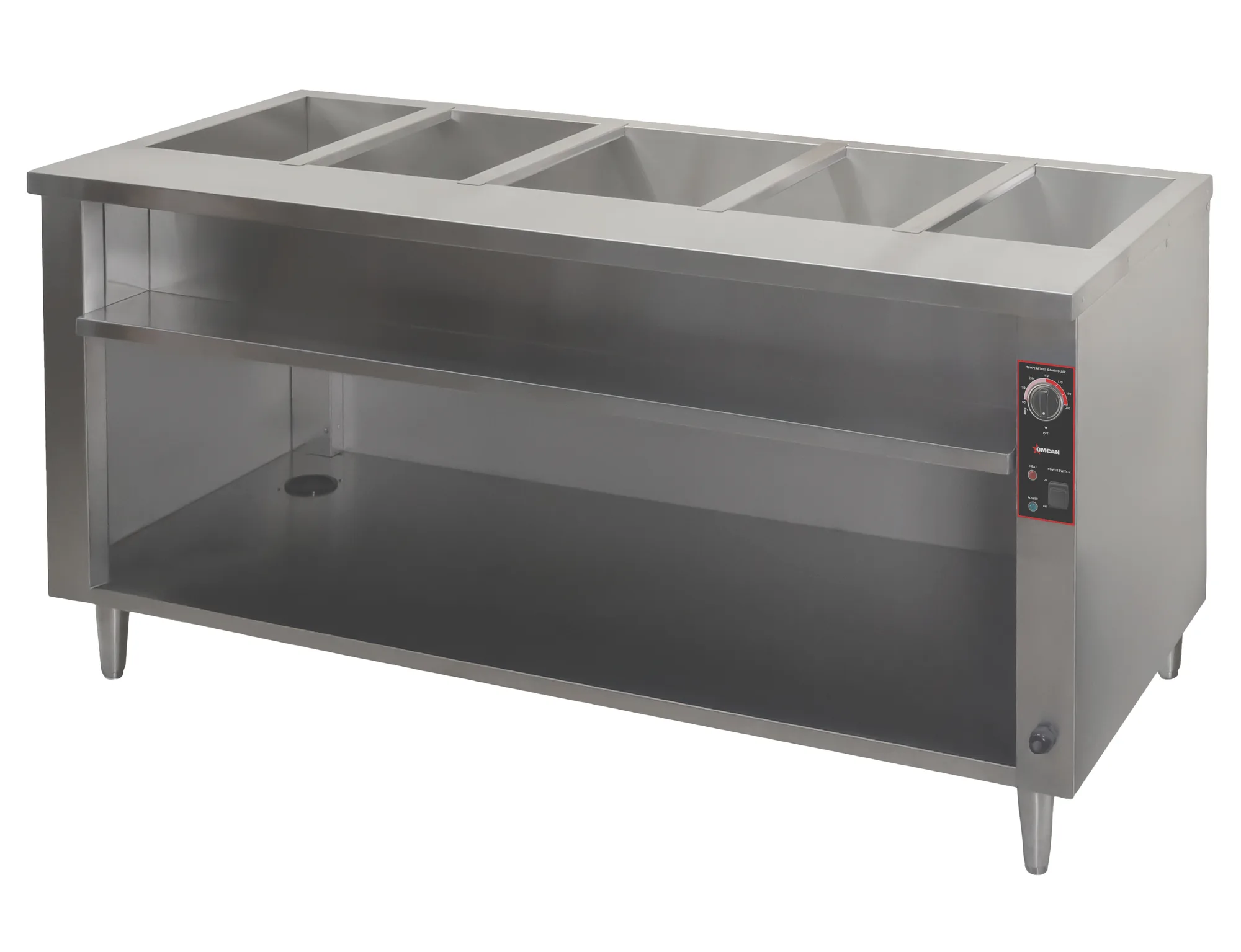 72″ 5 Pan Open Well Electric Steam Table with Undershelf, 4 kW 1 Ph, 240 V