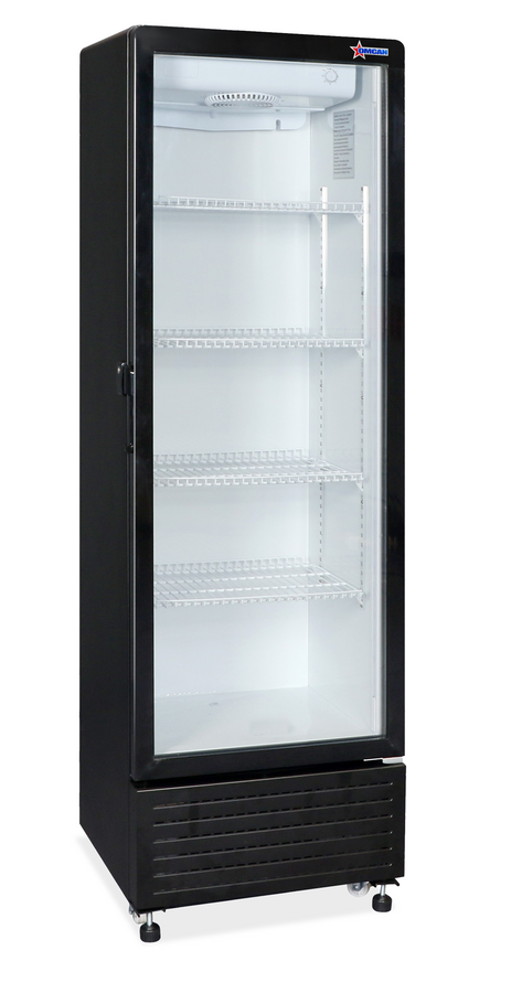 23″ Single Glass Door Black Refrigerator with 10.7cu.ft. / 285L Capacity – 110V, 150W