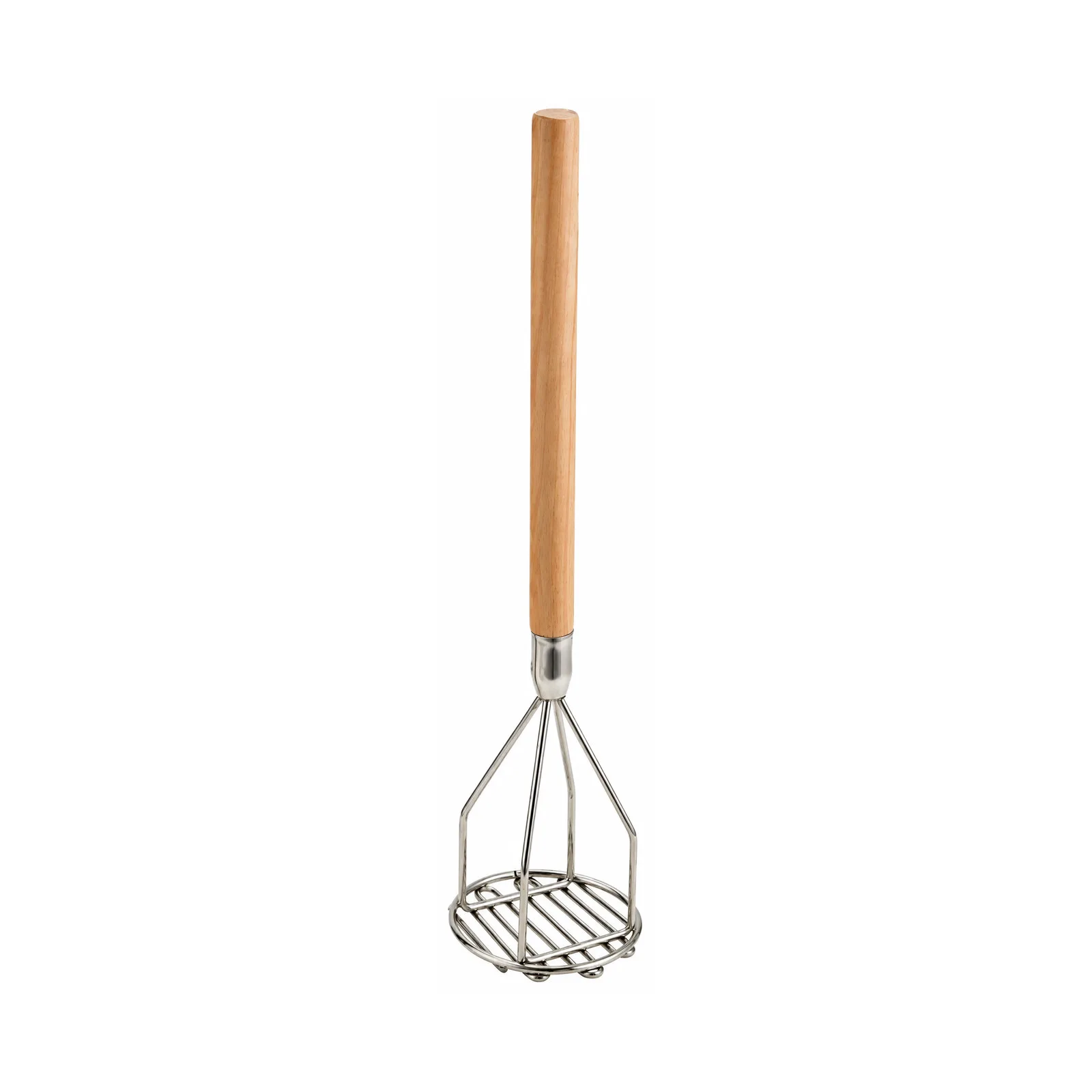 4″ Round Potato Masher with 18″ Wooden Handle