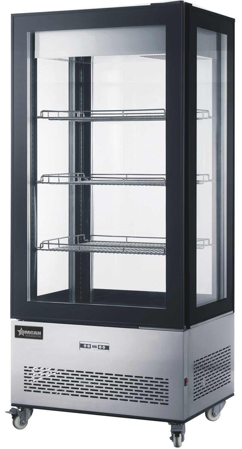 33″ Three (3) Shelf Refrigerated Display Case with Four-Sided Glass 75″ Tall, 19.42 cu.ft. (550 L), Stainless Steel