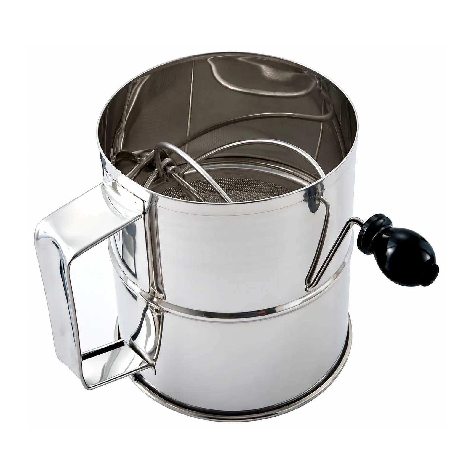 8 Cup Stainless Steel Flour Sifter with Rotary Hand Crank, 6″ x 6 3/4″