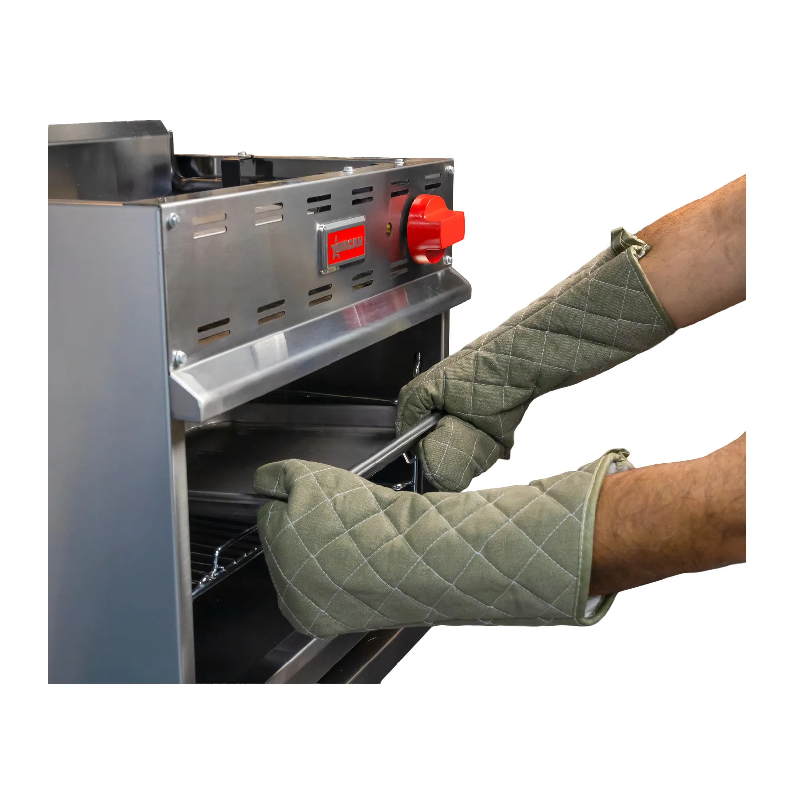 17″ Oven Mitts with Lining and Green Cuff