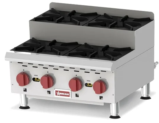 4-Burner 24″ Countertop Stainless Steel Step-Up Gas Hot Plates