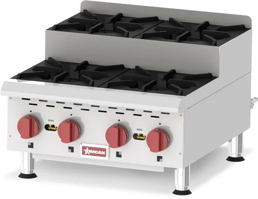 4-Burner 24" Countertop Stainless Steel Step-Up Gas Hot Plates