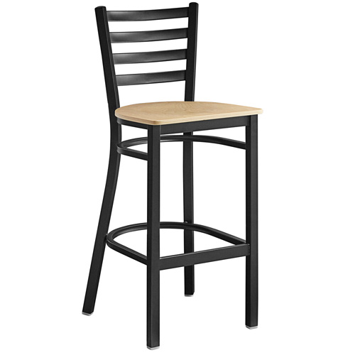 Bar Height Metal Ladder Back Chair with Natural Wood Seat