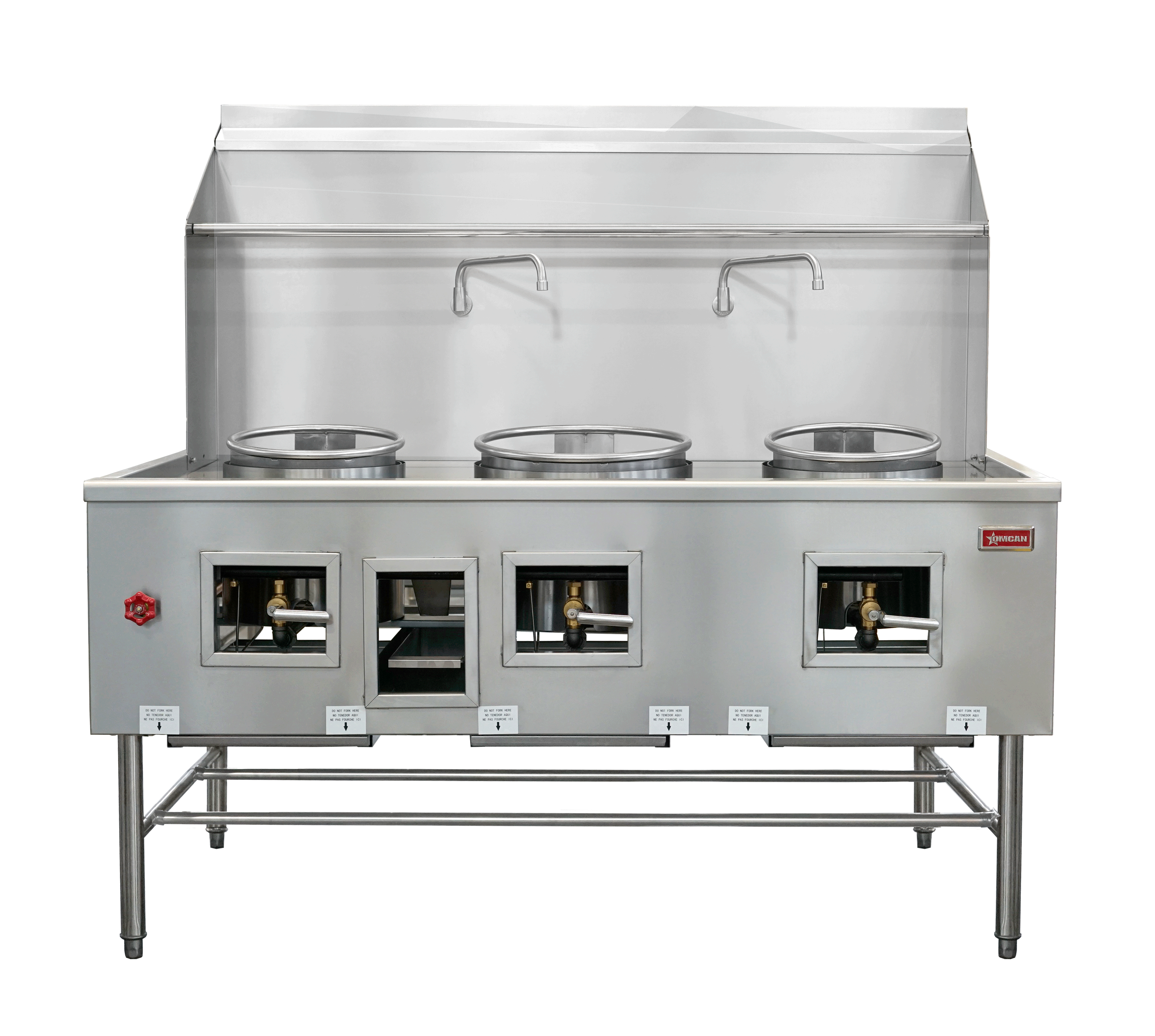 Three Chamber Wok Range with 2 x13″ & 16″ Rings, Backsplash, Faucet, 315,000 BTU – Natural Gas