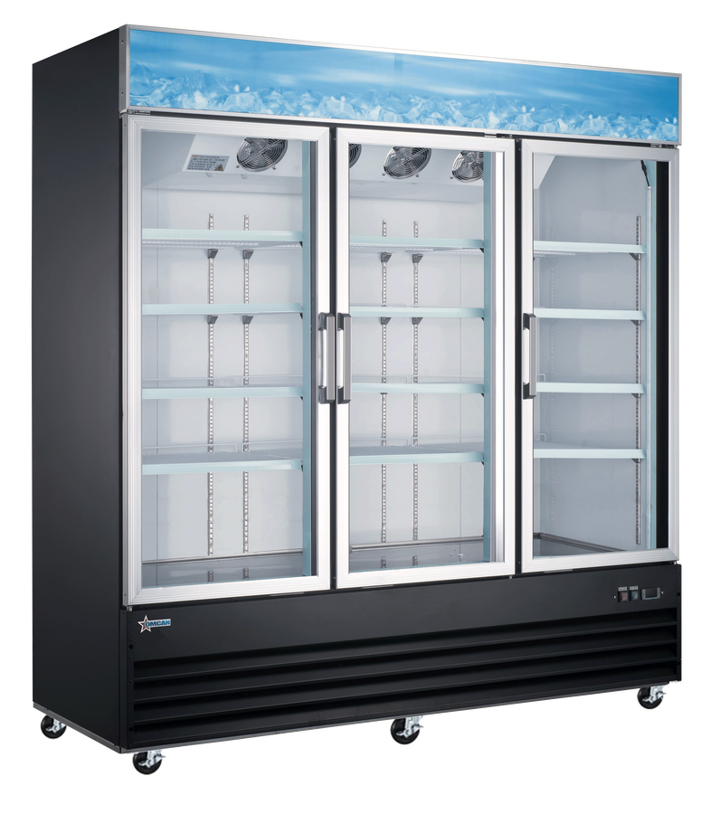 78" 3 Door Swing Glass Door Refrigerator with 53 cu.ft. Capacity – Black