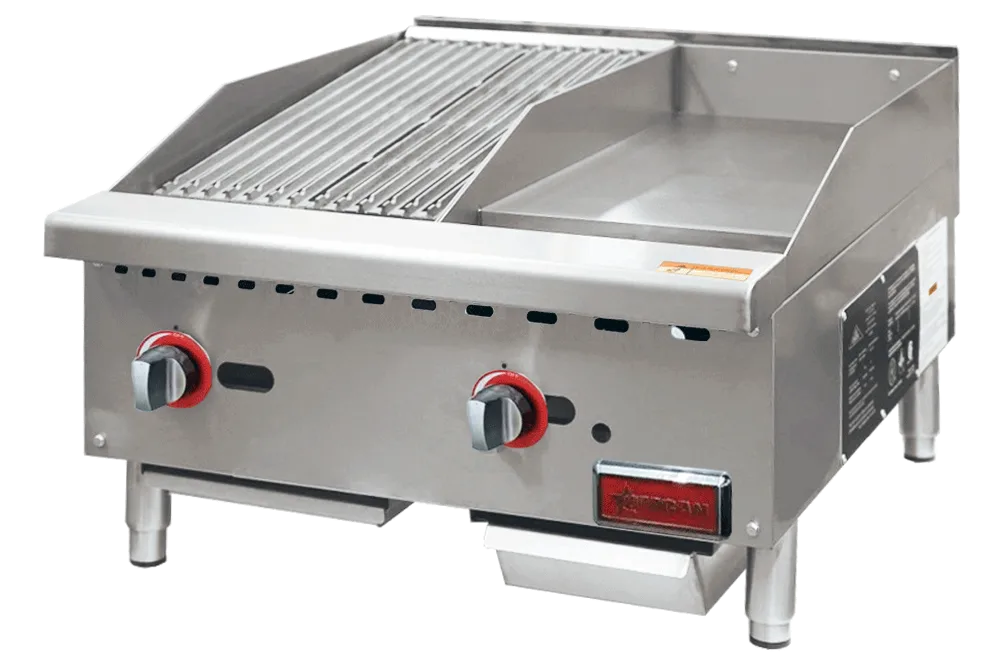 24″ Countertop Gas Combination Charbroiler and Griddle Combo – 65,000 BTU