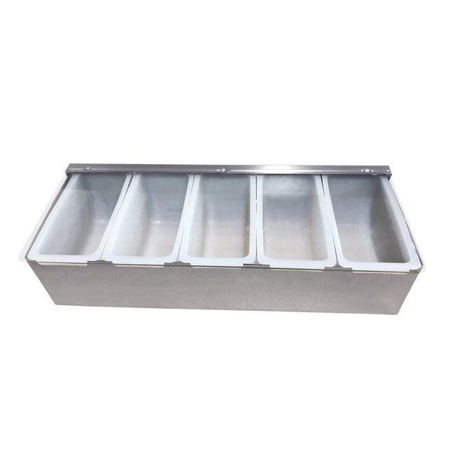 Stainless Steel 5-Compartment Condiment Holder with Clear Cover