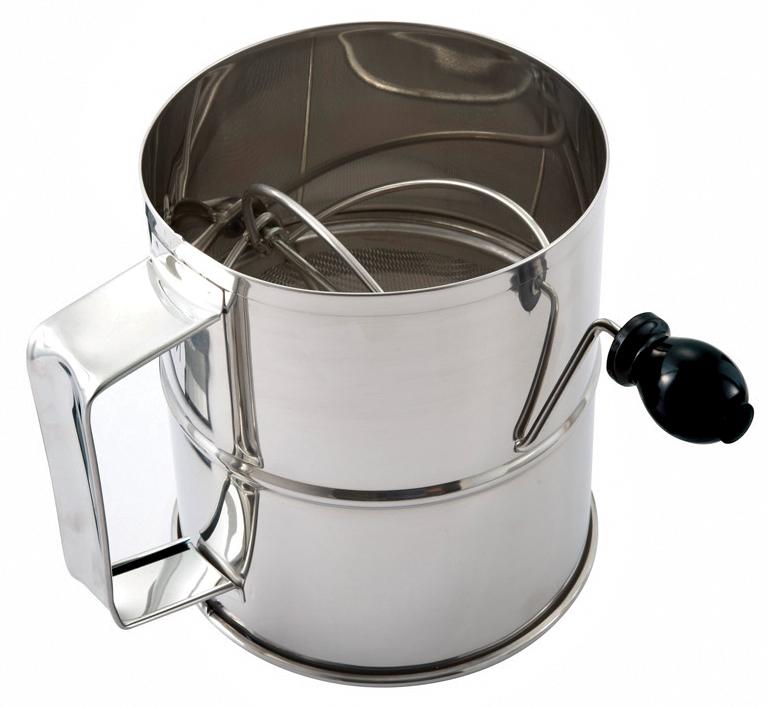 8 Cup Stainless Steel Flour Sifter with Rotary Hand Crank, 6″ x 6 3/4″