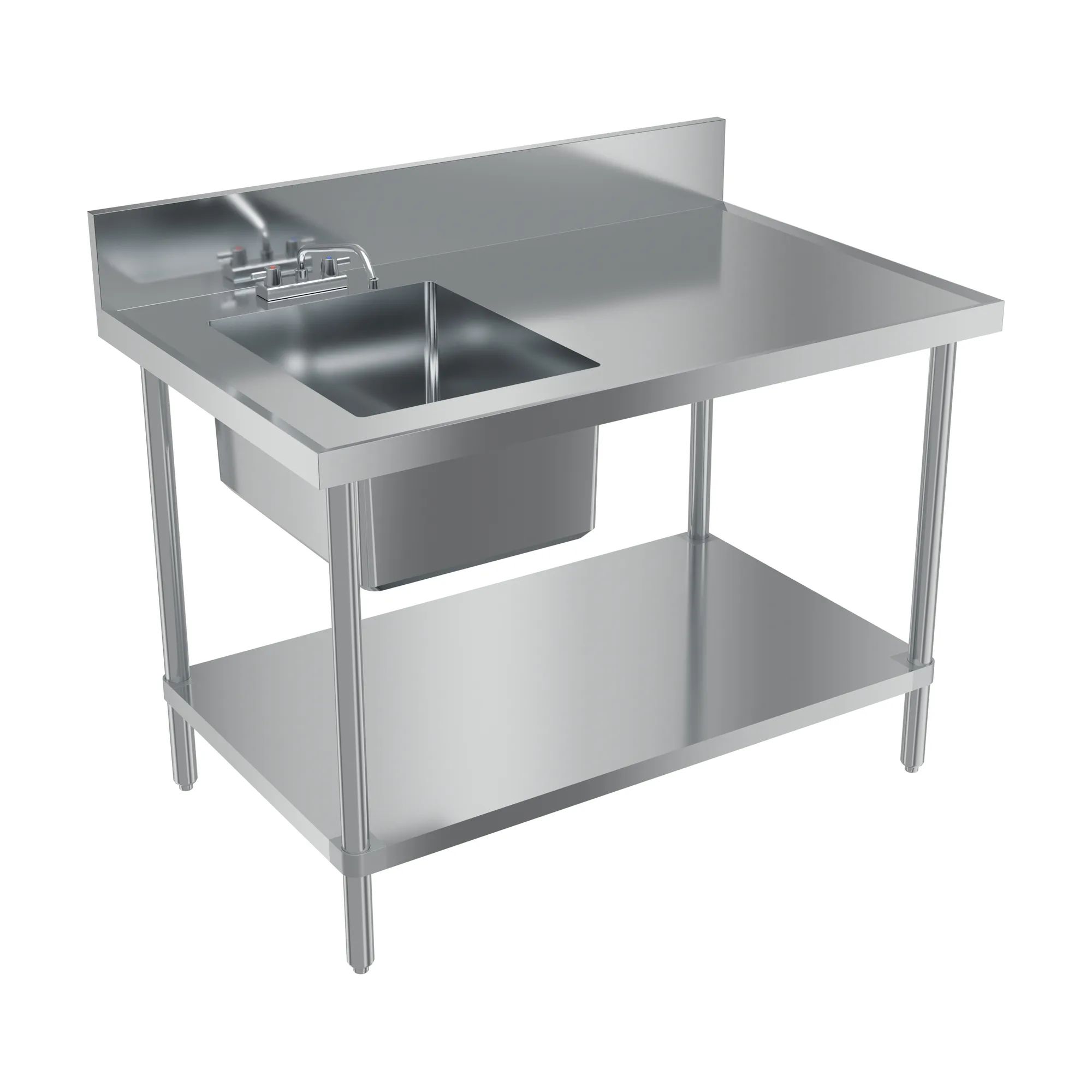 30″ x 48″ 18 Gauge 430 All Stainless Steel Table with Left Sink and 6″ Backsplash