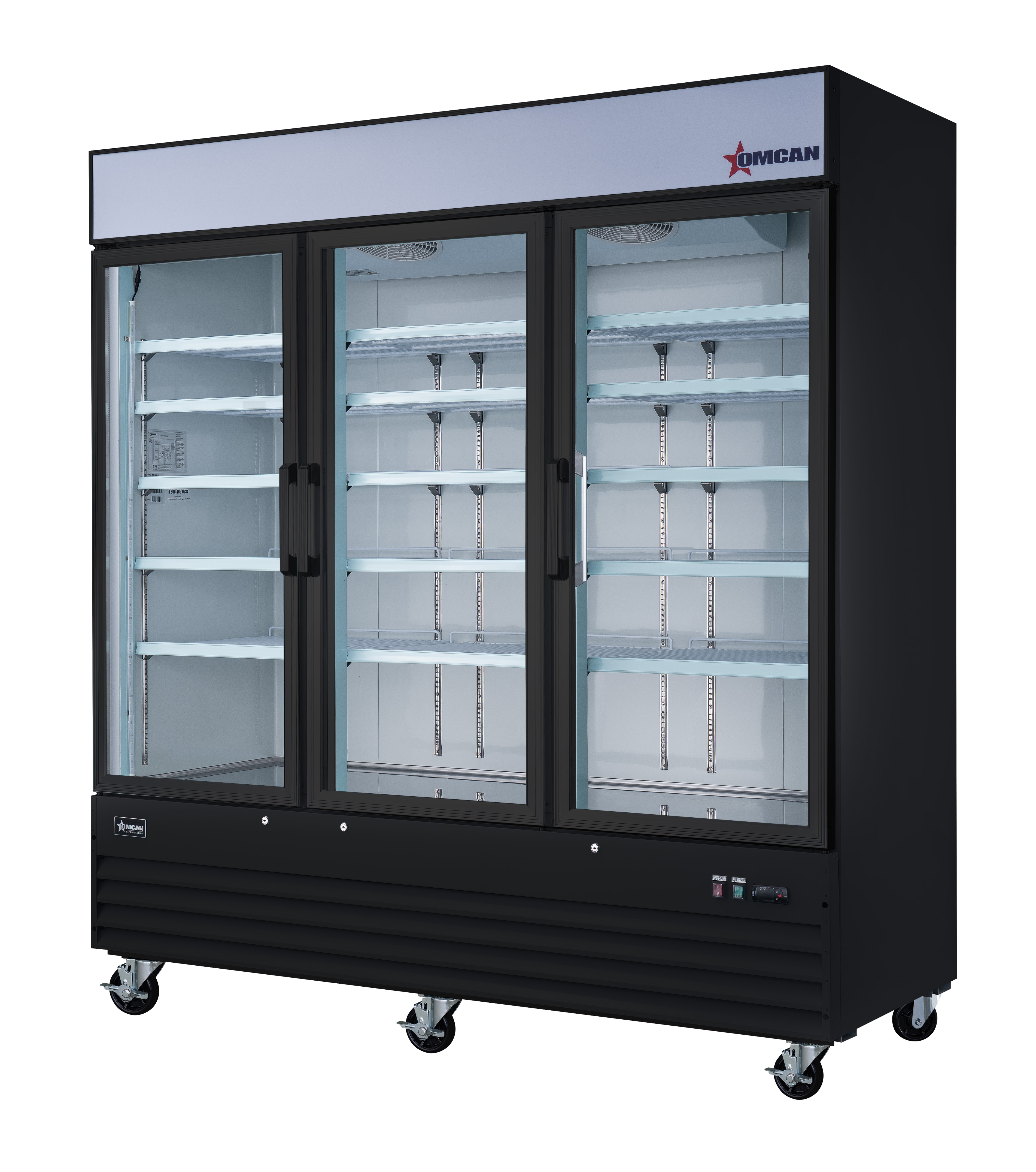 78" Three (3) Glass Door Refrigerator, 53 cu.ft. (1500 L), Black