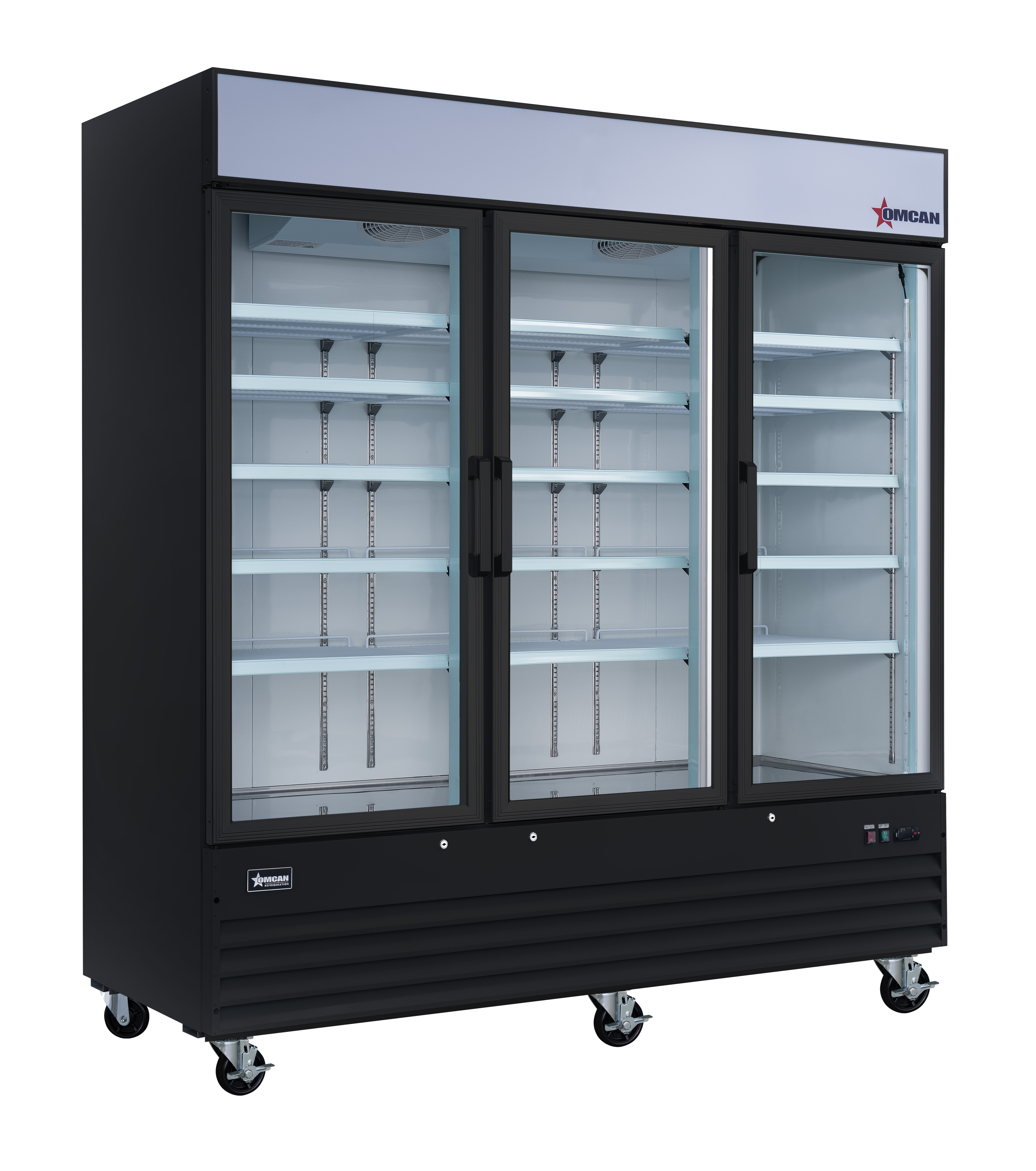 78" Three (3) Glass Door Refrigerator, 53 cu.ft. (1500 L), Black