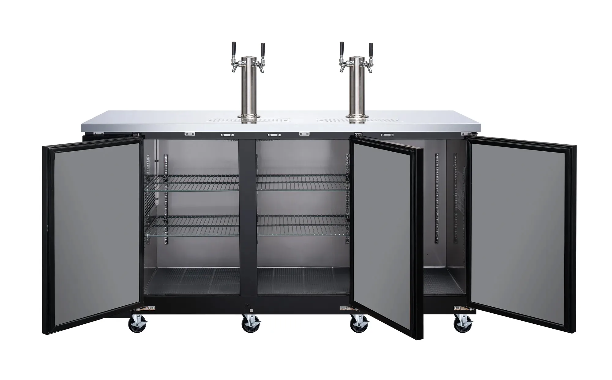 72″ Three (3) Door Kegerator / Beer Dispenser with Two Double Tap Towers, 24" Depth, 19.6 cu.ft. (556 L)
