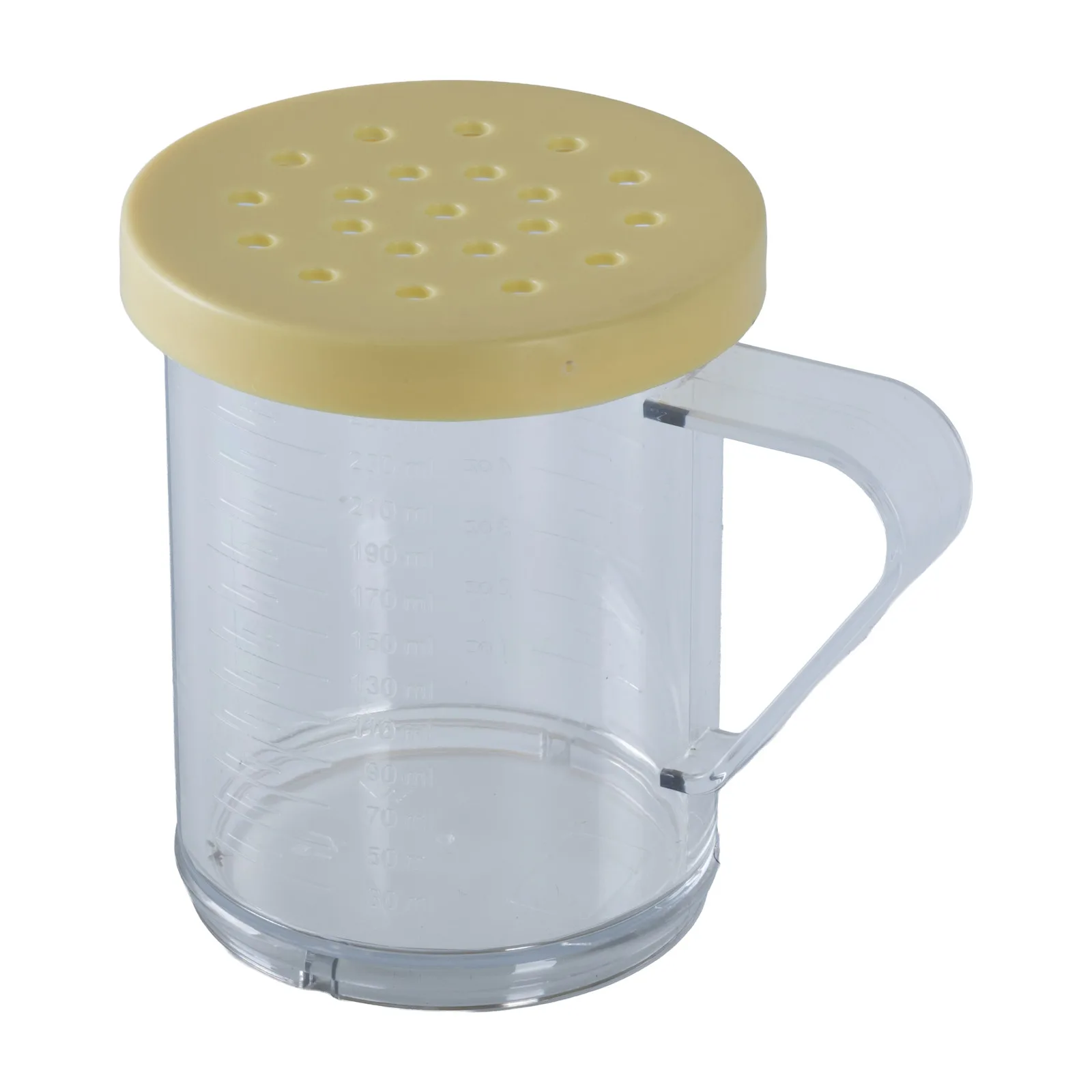 10 oz Polycarbonate Dredge with Yellow Lid & 4 mm Hole for Coarsely Ground Products NSF