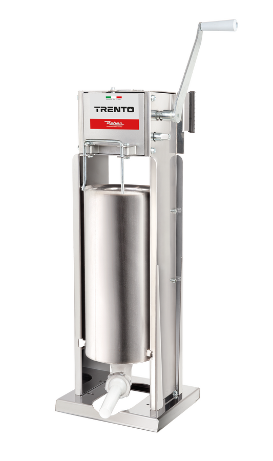 Trento Stainless Steel Manual Sausage Stuffer with 33lb / 15kg Capacity – 2-Speed Vertical and Horizontal Gear Drive