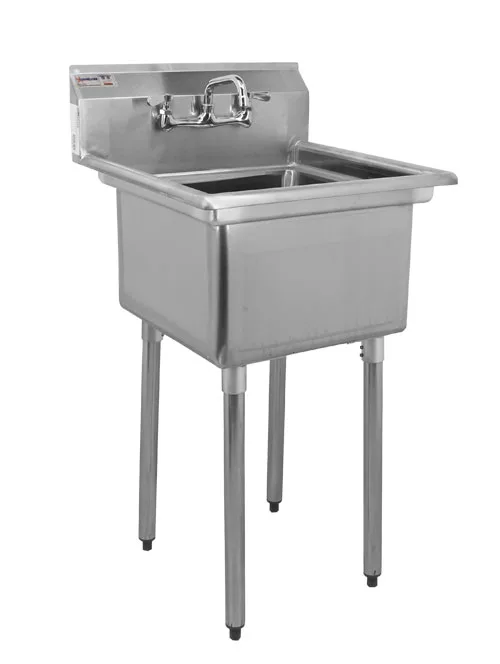 23″ x 23 1/2″ x 44″ Overall (18″ x 18″ x 11″ Tub) 18-gauge stainless steel One Tub Sink with 3.5″ Center Drain Without Drainboard