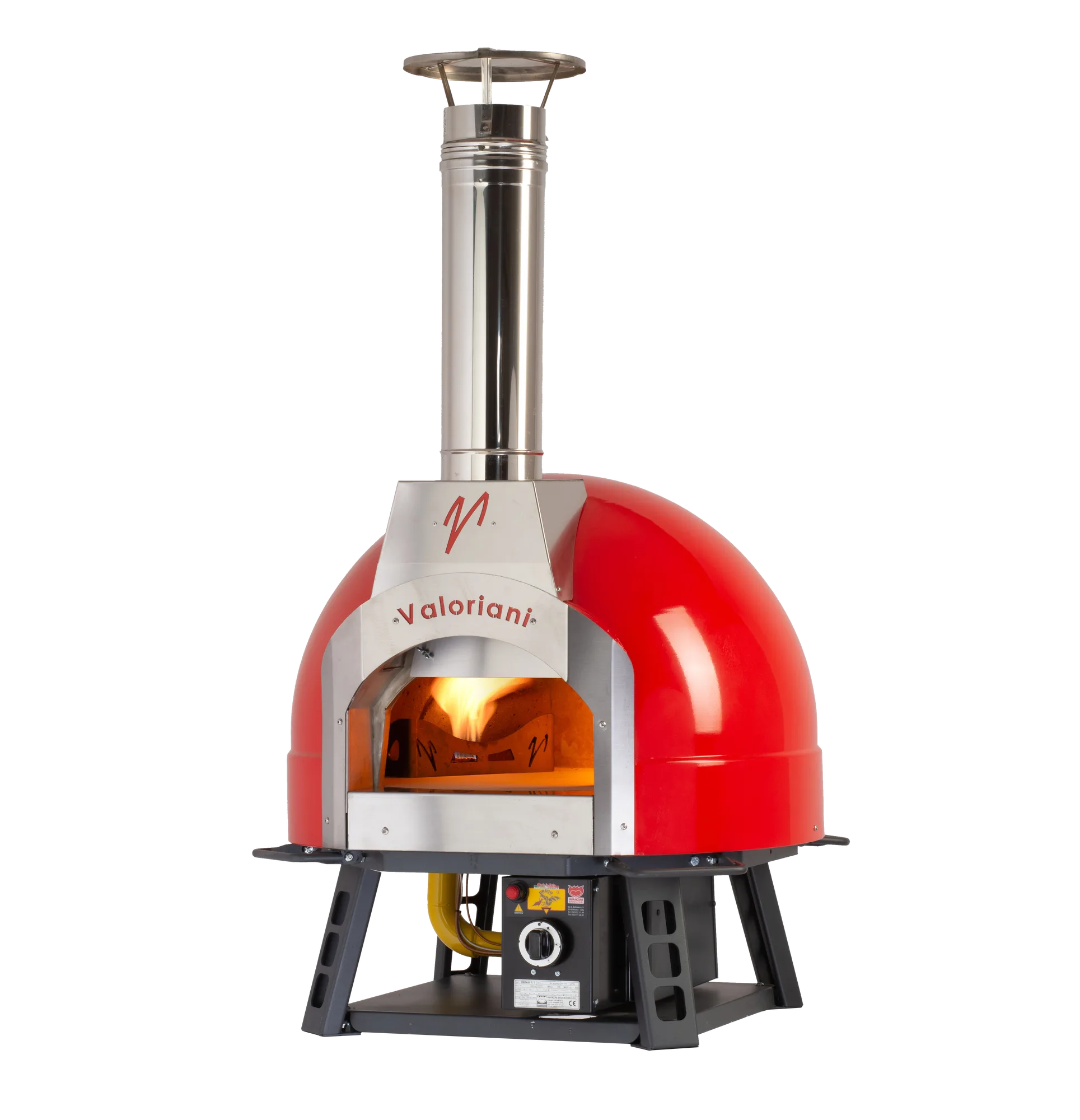 Valoriani Baby 60 Red Metal Dome Wood Fired and Gas Oven with Stand and Casters – 44,358 BTU