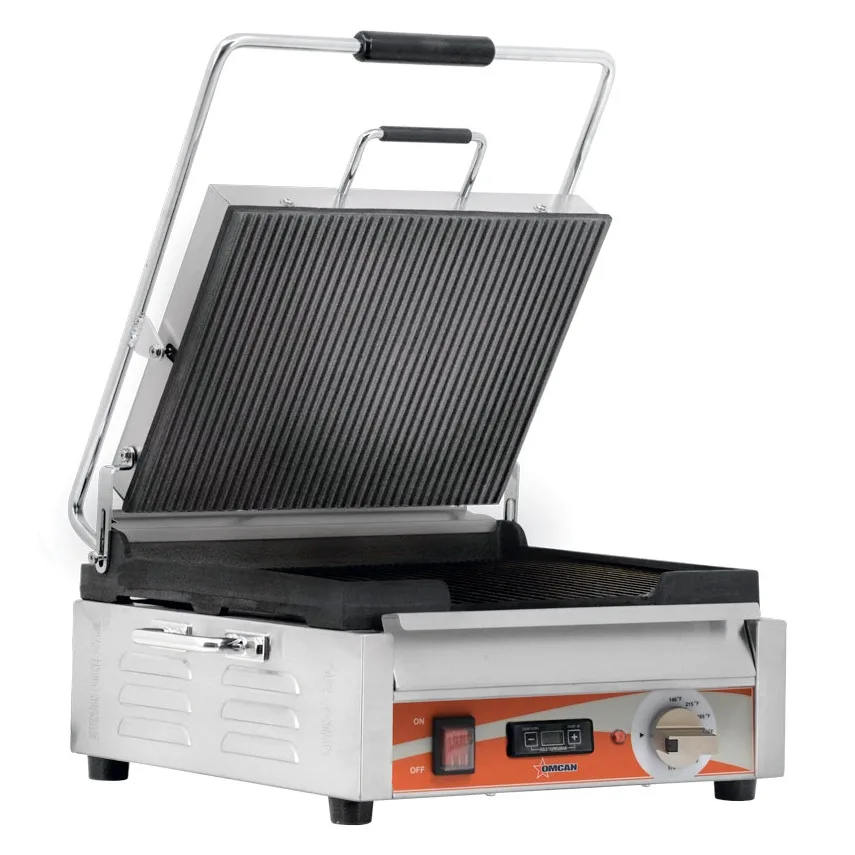 Single Panini Grill with Grooved Plates and Timer – 12″ x 15″ Cooking Surface – 120 V, 1800 W