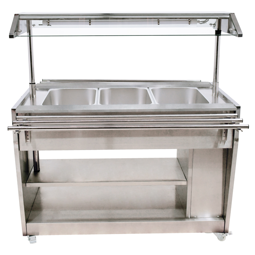 48″ 3 Pan Sealed Well Steam Table with Integrated Lighting Canopy, All-Stainless-Steel, 110V, 1450W