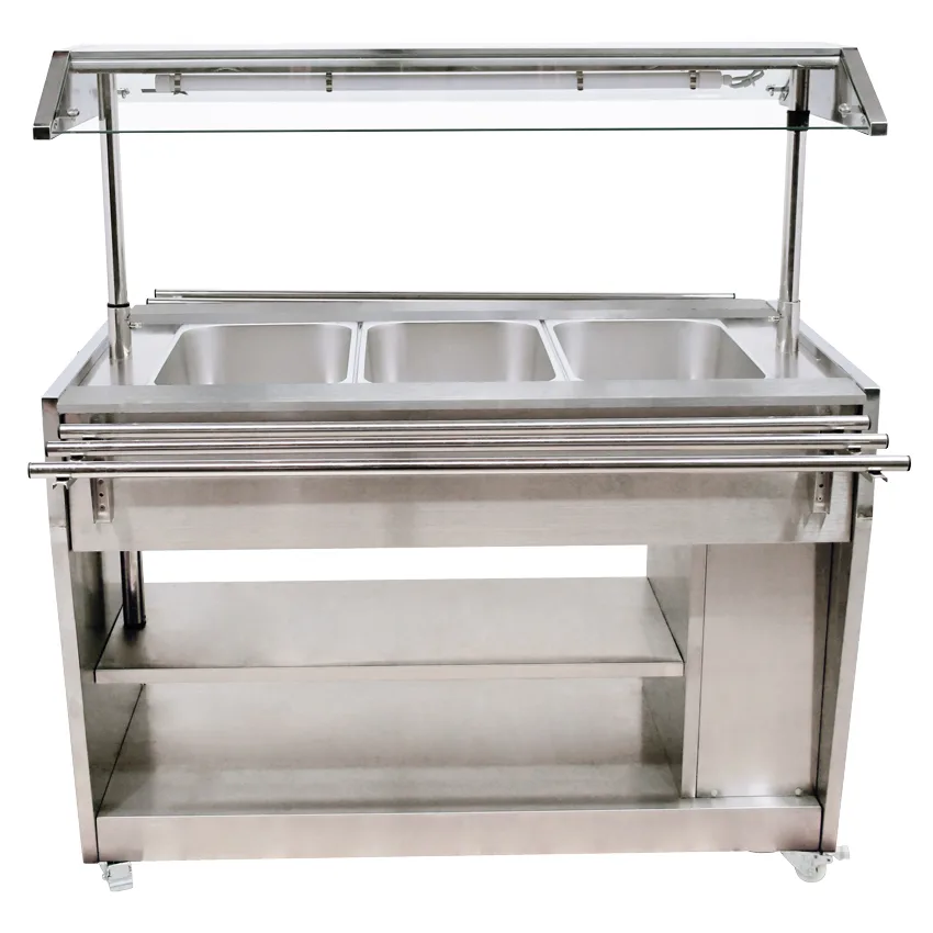48″ 3 Pan Sealed Well Steam Table with Integrated Lighting Canopy, All-Stainless-Steel, 110 V, 1450 W