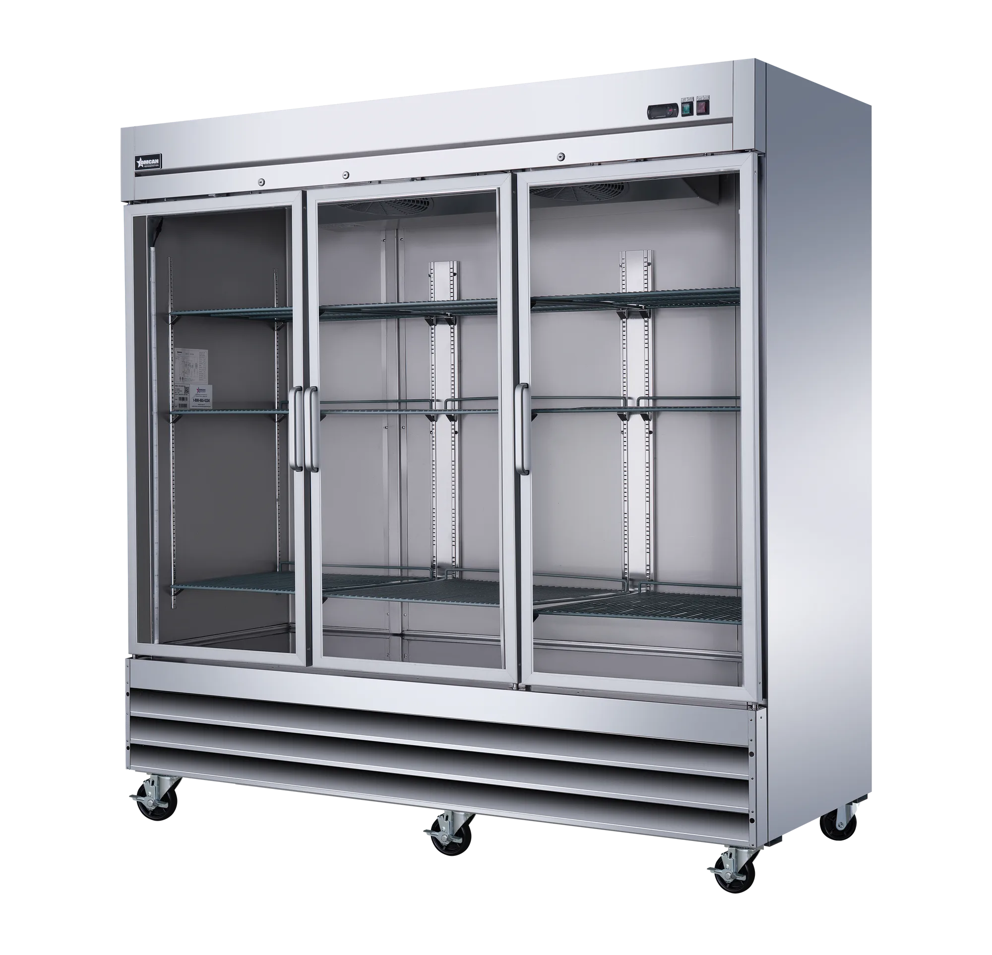 81″ Three (3) Glass Door Reach-In Refrigerator, 72 cu. ft. (2,024 L), Stainless Steel
